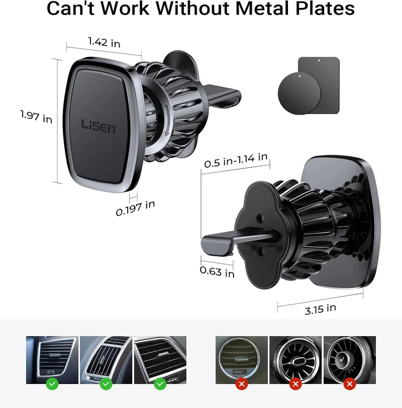 LISEN Magnetic Phone Holder Car,[Military-Grade Hook] 6 Magnets Phone Mount