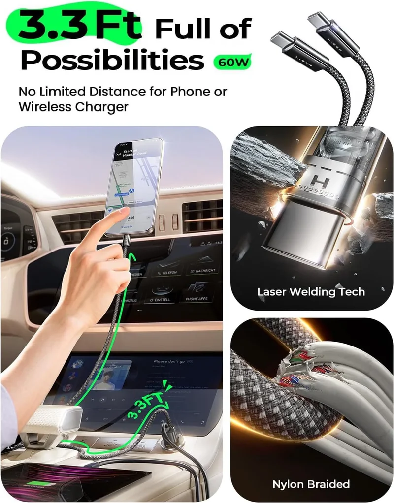 LISEN 90W USB-C Car Charger Fast Charge, PD 45W Type-C Adapter