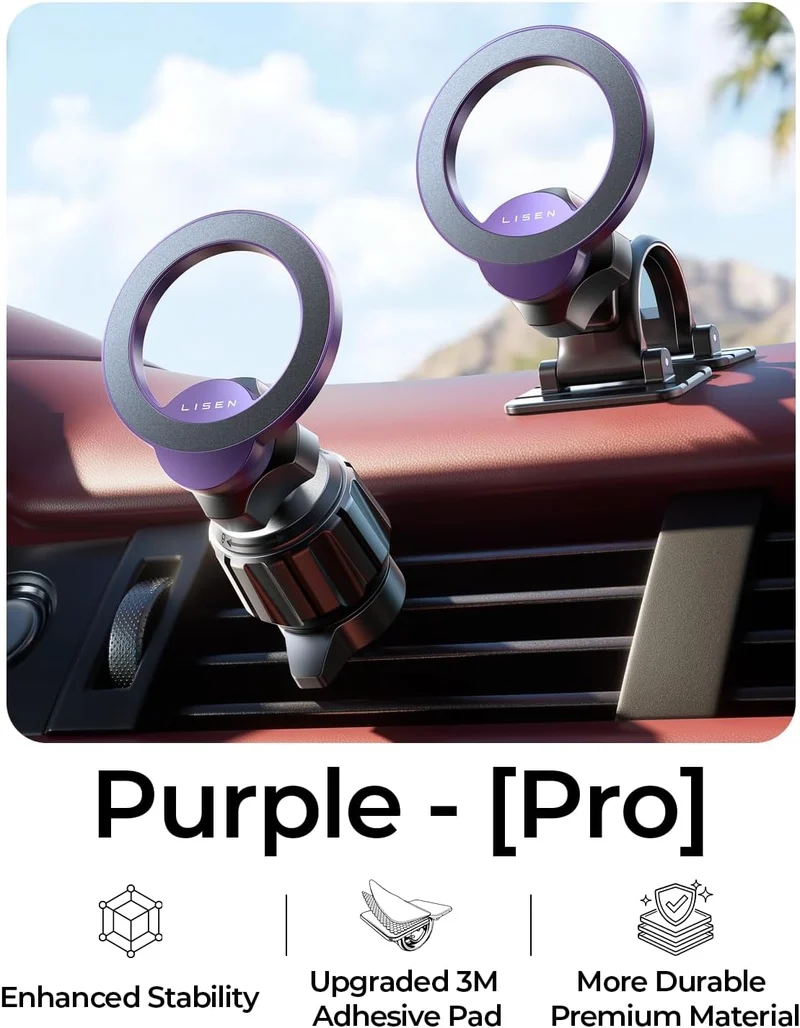 LISEN for iPhone 18 Pro Max Car Mount Holder Magnets Magnetic for MagSafe Car Mount Vent Dashboard Magnet Cell Phone Holder Mounts Car Accessories fit iPhone 18 Pro Max 17 16 15 14 13 12 Purple