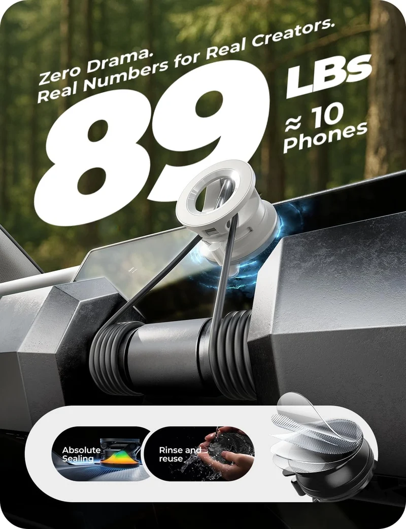 LISEN for MagSafe Car Mount [3800gf Strong Magnet&90+LBS Suction] 360 Adjustable Vacuum Magnetic Phone Holders for Your Car, for iPhone 18 Pro Max 17 16 15 14 13 12 Plus Air for Shower All Smartphone