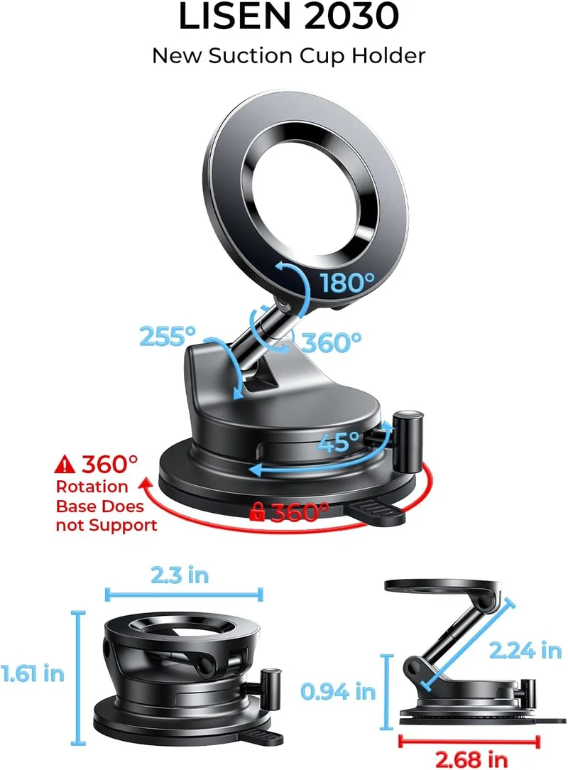 LISEN for Magsafe Car Mount, Magnetic Phone Holders for Your Car Vacuum, Phone Mount for Car Accessories for Women Men Jeep BMW, Suction Holder Kits, for iPhone 17 Pro Max 16 15 14 13 12,Carbon Fiber
