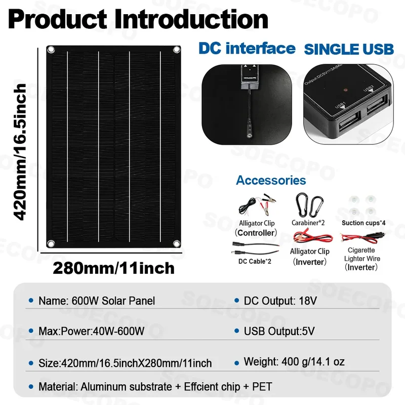 SOECOPO 30000W Easy-Install Flexible Solar Kit 2×600W Panel 100A Controller 110V 220V Inverter for Car,RV,Boat/Home Backup Power