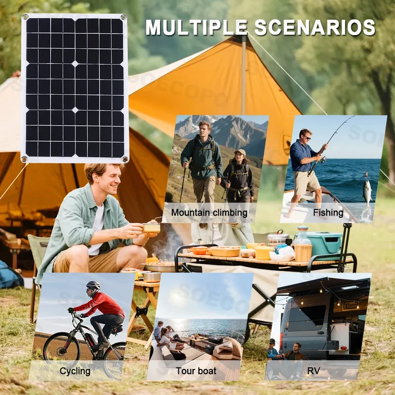 Easy Install Intelligent 8000W Peak Full Solar System Kit 2x500W Panel 100A Controller Inverter Generator for Home travel party