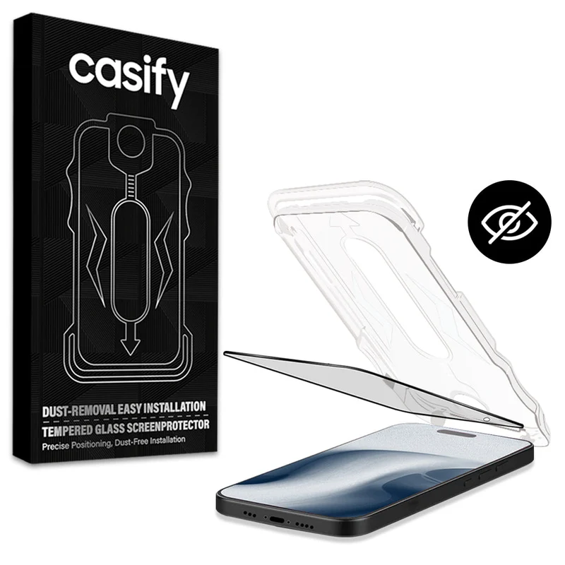 Casify Gehard Glas Privacy Screenprotector met installatiekit voor de iPhone 16 Pro / 17