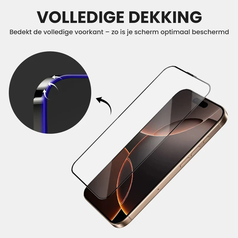Casify Gehard Glas Full Cover Screenprotector met installatiekit voor de iPhone 16 Pro Max