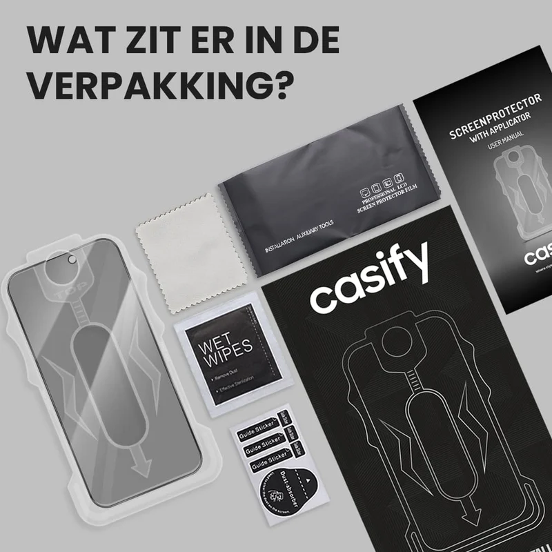Casify Gehard Glas Privacy Screenprotector met installatiekit voor de iPhone 16 Pro Max