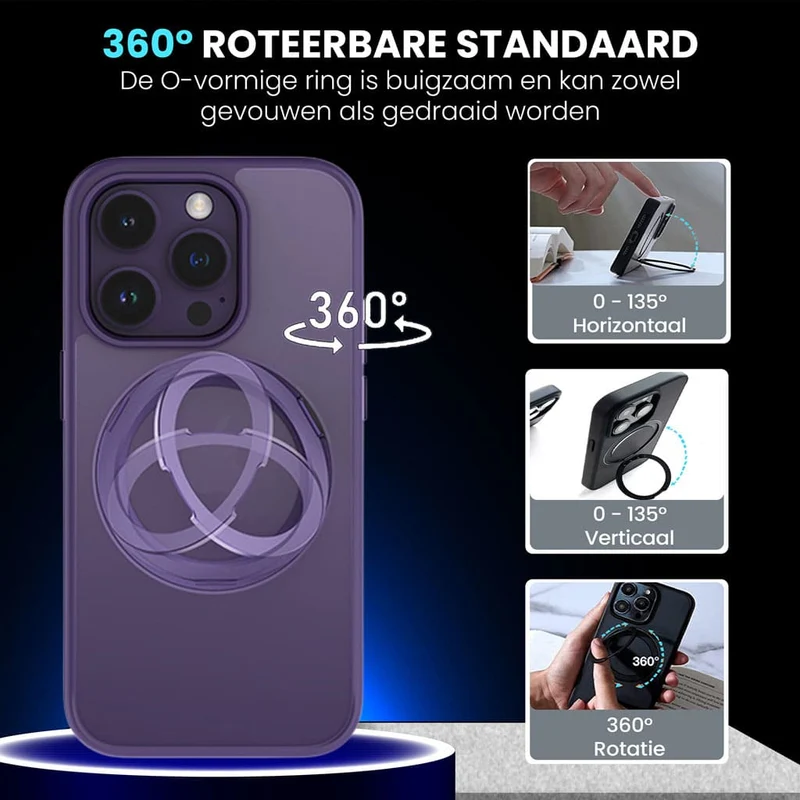 Casify 360° verstelbaar Kickstand Hoesje met MagSafe voor de iPhone 16 - Mat Donkerpaars
