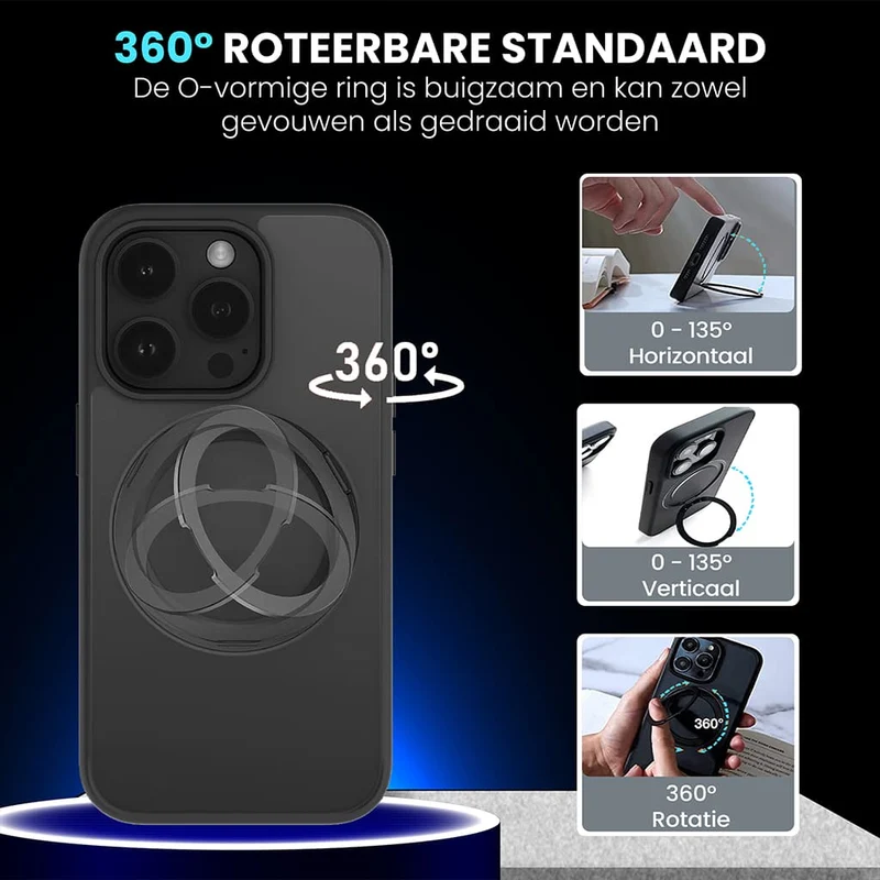 Casify 360° verstelbaar Kickstand Hoesje met MagSafe voor de iPhone 16 Pro - Mat Zwart