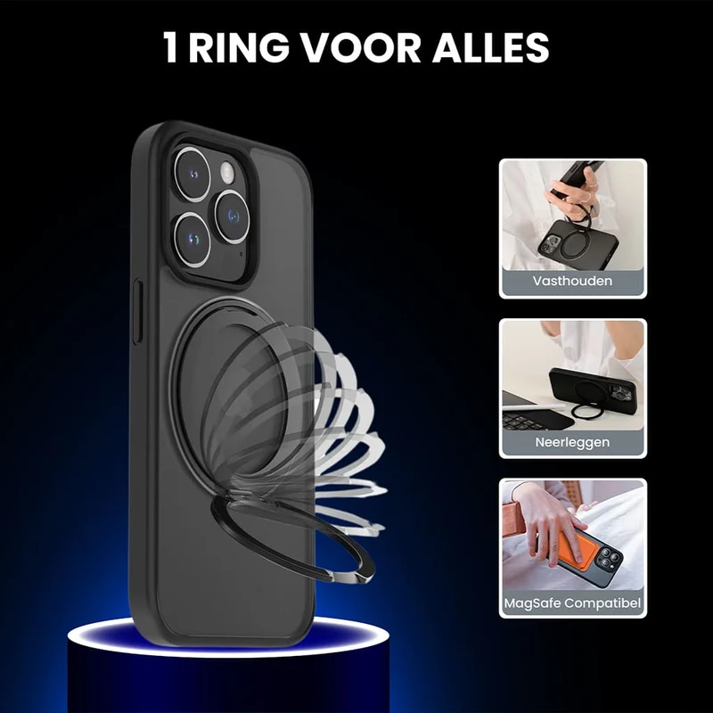 Casify 360° verstelbaar Kickstand Hoesje met MagSafe voor de iPhone 16 Pro Max - Mat Zwart
