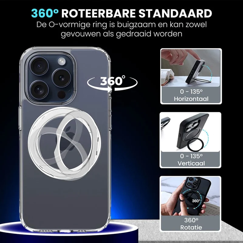 Casify 360° verstelbaar Kickstand Hoesje met MagSafe voor de iPhone 14 Pro Max - Transparant