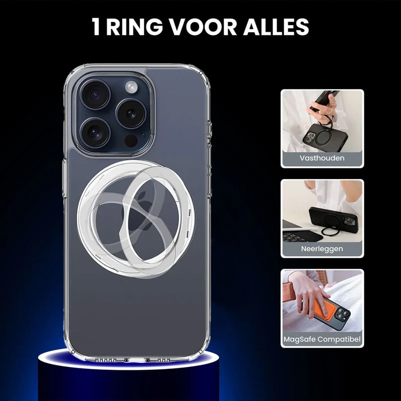 Casify 360° verstelbaar Kickstand Hoesje met MagSafe voor de iPhone 15 Plus - Transparant
