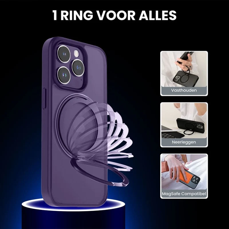 Casify 360° verstelbaar Kickstand Hoesje met MagSafe voor de iPhone 15 Plus - Mat Donkerpaars
