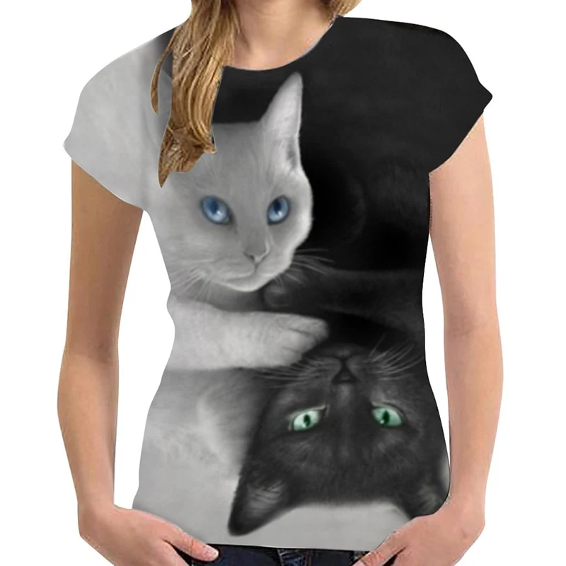 Fashion Lovely Cat 3D Print Women Ladies Girls T-Shirt Animal Harajuku Round Neck Short Sleeve Unisex Summer Tops & Tees 6XL