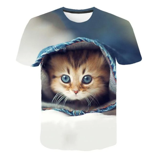 Fashion Lovely Cat 3D Print Women Ladies Girls T-Shirt Animal Harajuku Round Neck Short Sleeve Unisex Summer Tops & Tees 6XL