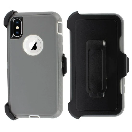 Defender Case w/ Clip For iPhone XR (grey+white)