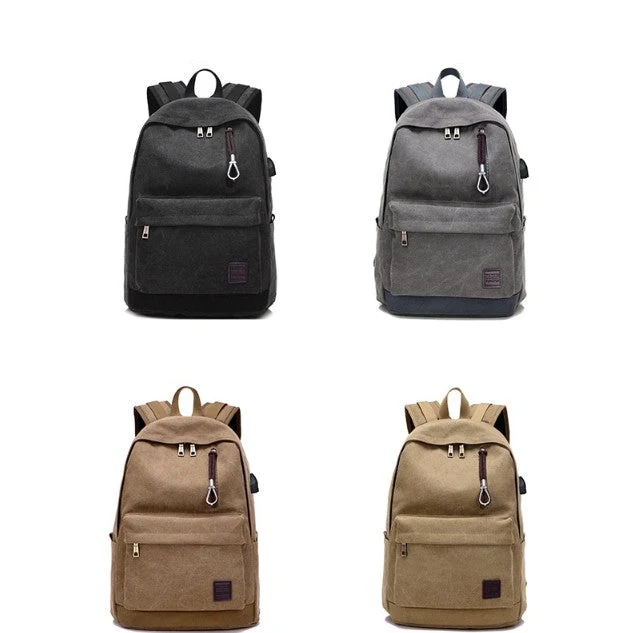 Canvas Rucksack Backpack with USB Port
