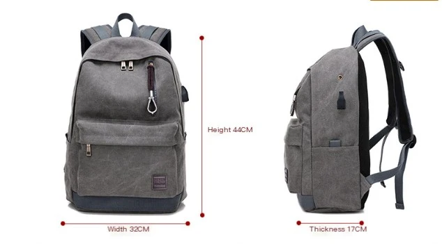 Canvas Rucksack Backpack with USB Port