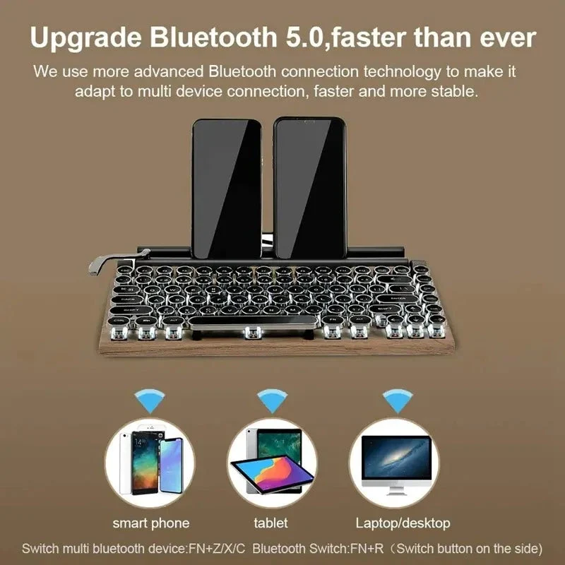 Typewriter Style Round-Key Bluetooth Keyboard