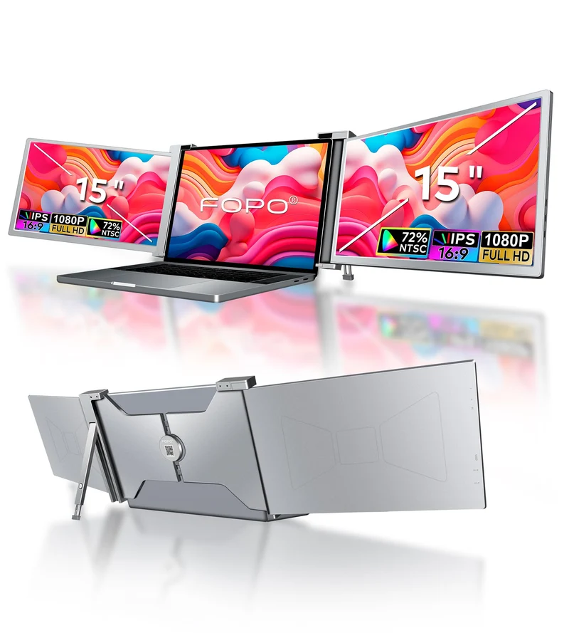 FOPO 15" Triple‑Screen Laptop Extender - 1080P IPS with USB‑C/HDMI Plug‑and‑Play for 15-17.3" Laptops