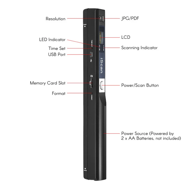 iScan Portable Handheld Pen Scanner - Lightweight Document, Receipt & Image Scanner (Black)