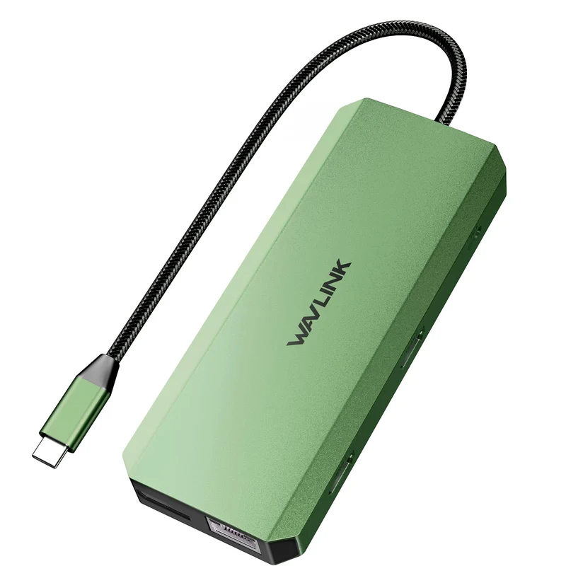 WAVLINK USB‑C Docking Station - Triple Display (2×HDMI + DisplayPort), 100W PD, Ethernet, 5×USB, SD/TF Readers, Audio (Green)