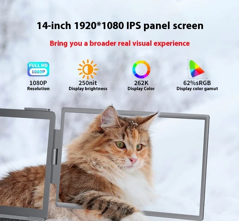 14" Portable Dual-Screen Display Extension
