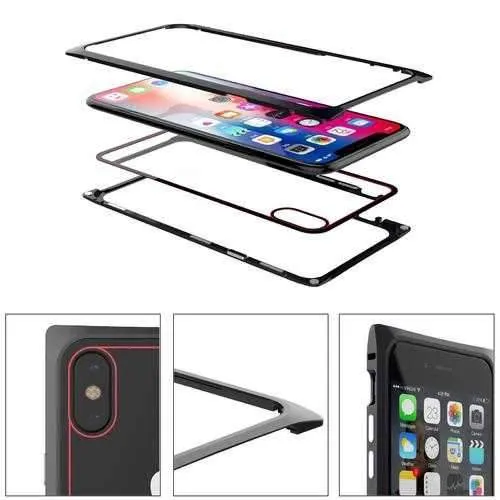 Bakeey Square Magnetic Adsorption Aluminum Alloy+Clear Tempered Glass Protective Case For iPhone X/8/8 Plus/7/7 Plus