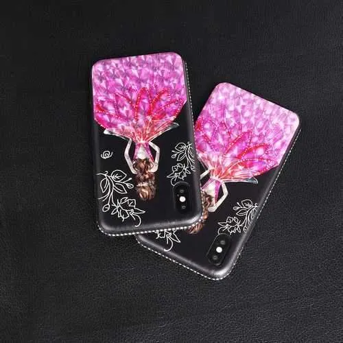 Bakeey 3D Painting Protective Case For iPhone X/8/8 Plus/7/7 Plus/6s Plus/6 Plus/6s/6 Pink Dress Glitter Bling