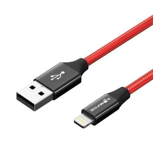 BlitzWolf AmpCore Turbo BW-MF10 2.4A Braided Lightning Charging Data Cable 6ft with MFI for iPhone 8 Plus X