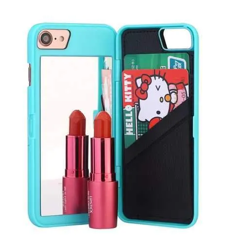 Mirror Card Slot Wallet Back Flip Bracket PC Case Cover for iPhone 7/8