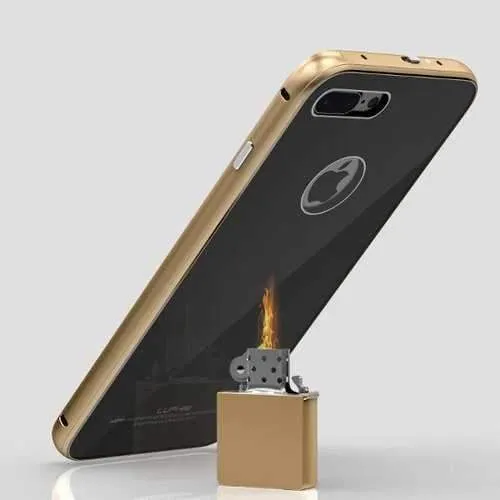 Luphie Metal Bumper+9H Tempered Glass Shell Case For iPhone 7/7 Plus & 8/8 Plus