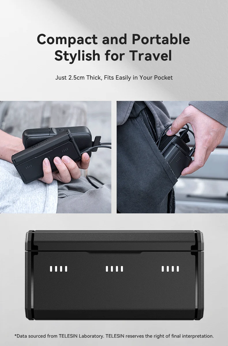 Telesin Pocket Triple Oplaadcase met 2 batterijen - voor GoPro 13