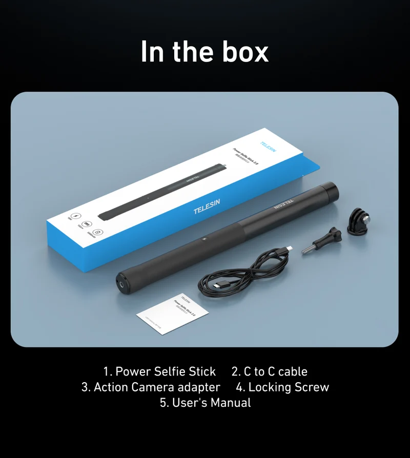 Telesin Power Selfie Stick 2.0 – 102 cm, 18 W, 5000 mAh