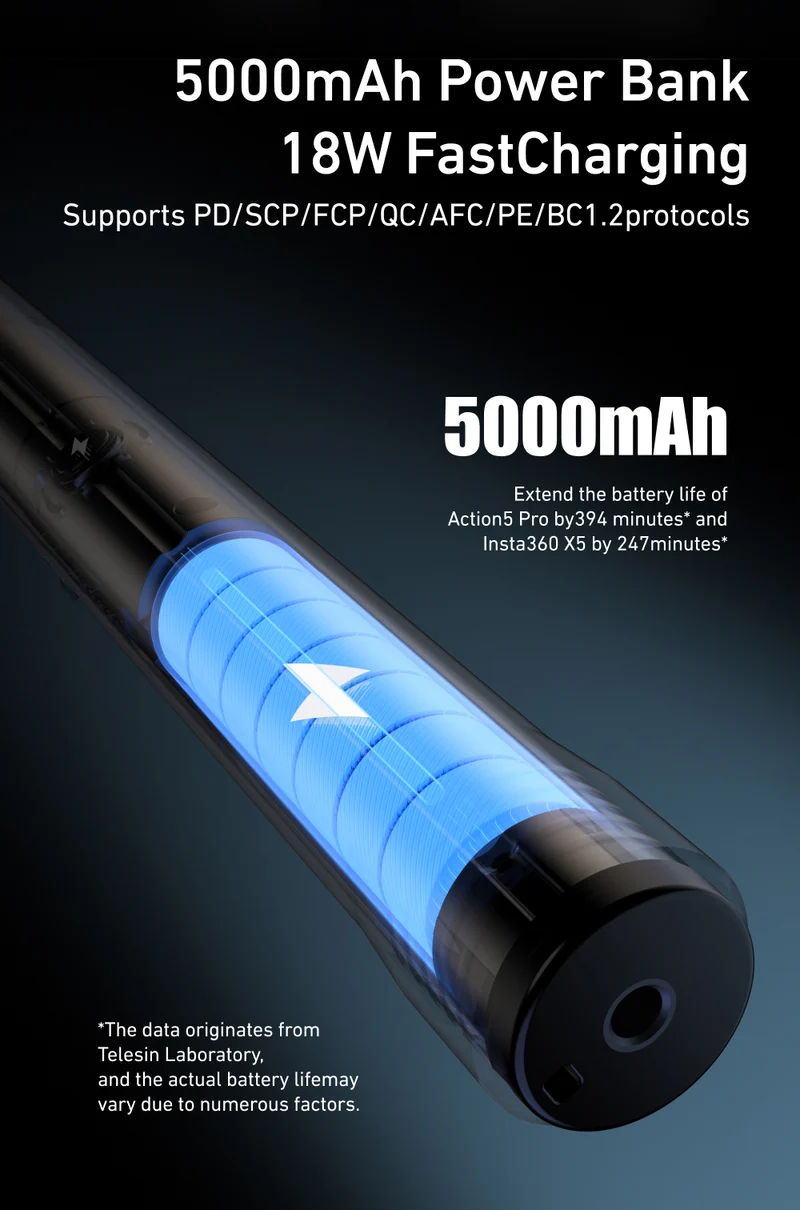 Telesin Power Selfie Stick 2.0 – 102 cm, 18 W, 5000 mAh