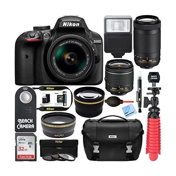 Nikon D3400 DSLR Camera AF P DX 18 55mm 70 300mm NIKKOR Zoom Lens Bundle Kit