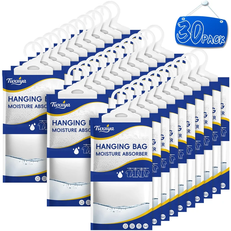 TUXIYA Moisture Absorbers 30 Pack,Hanging Closet Dehumidifier Bags