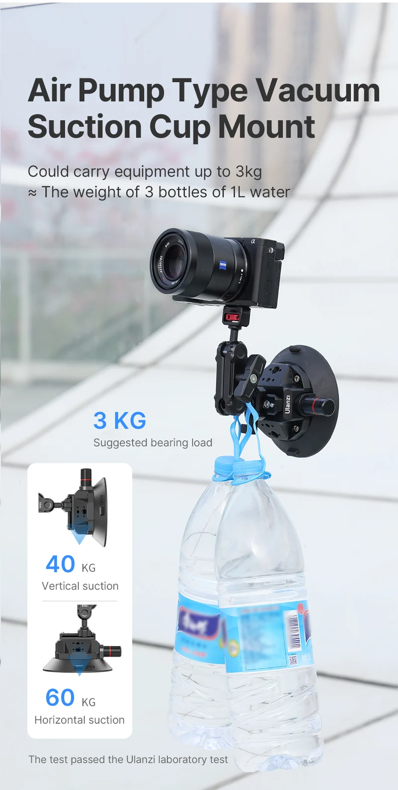 Ulanzi SC-02 Extra Starker 4,5 Zoll Saugnapf mit Magic Arm für Kamera - Bis zu 3kg