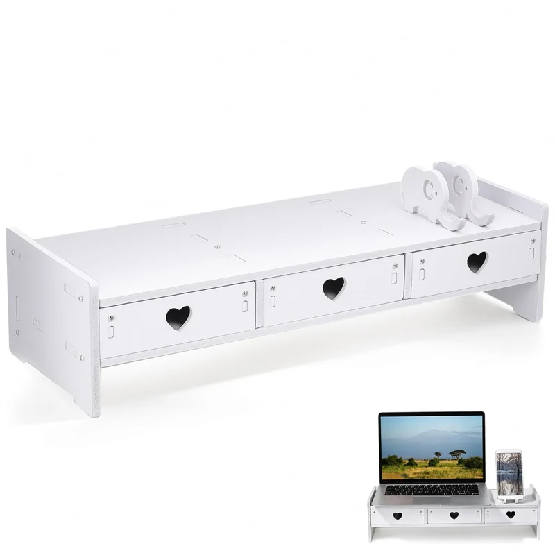 DIYEAH Computer Monitor Riser with Drawer Keyboard Storage Rack for Desk Organization Desk Shelf Organizer for Laptop 19.29 X 7.