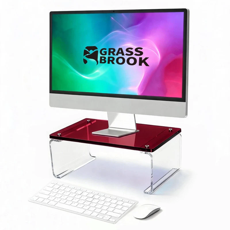 GRASS BROOK Acrylic Monitor Stand Riser L14 x H5 | MultiPurpose Desk Organizer for Monitor & Laptop, Compatible with PC, Appl