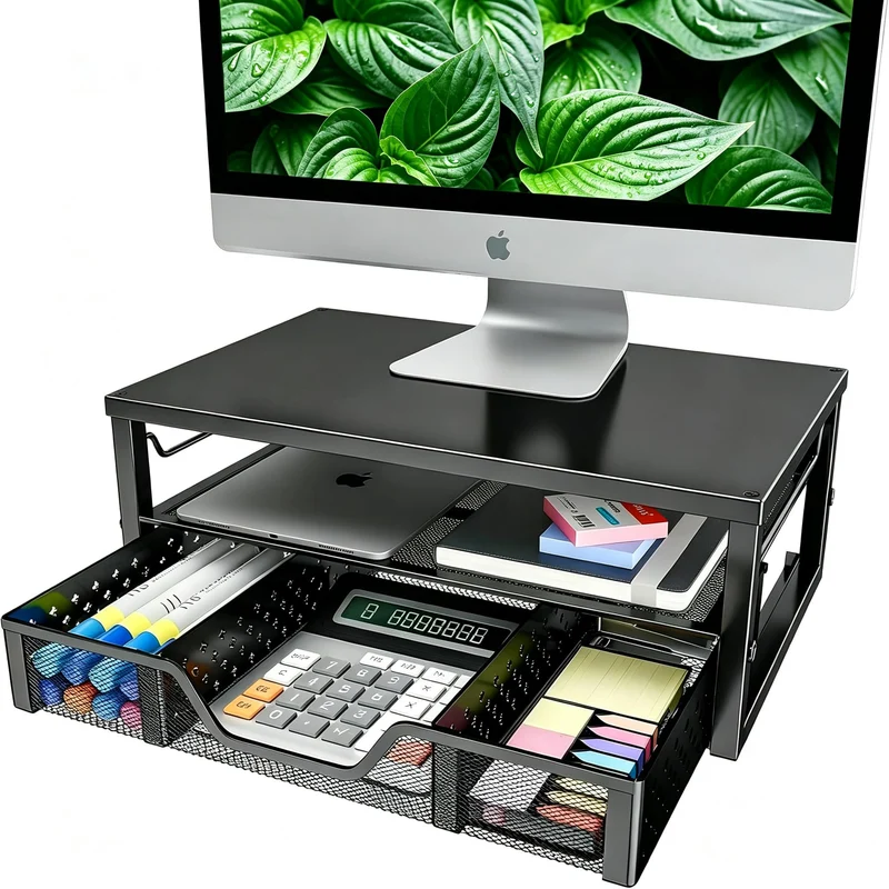 Simple Trending Monitor Stand Riser, Laptop Stand, Desktop Drawer, Black