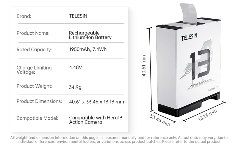 Telesin Akku für GoPro 13 - 1950 mAh