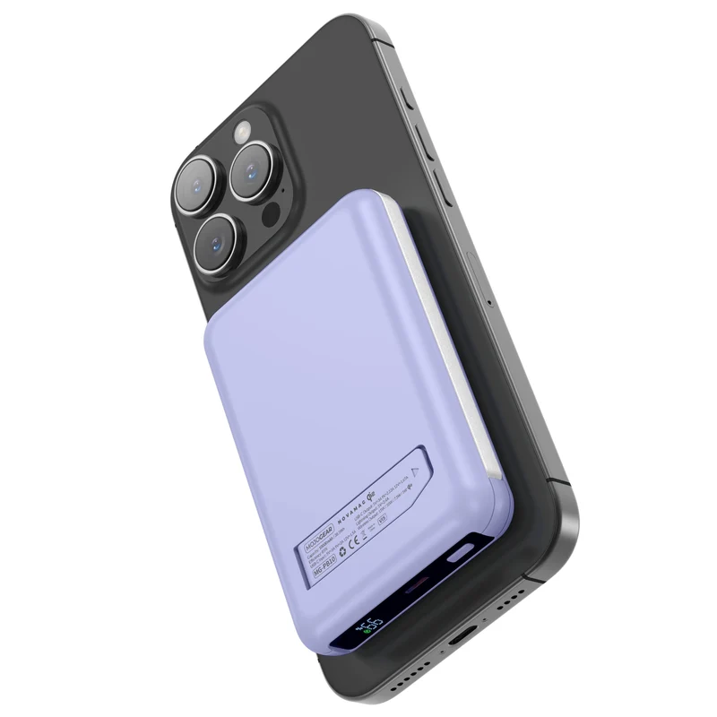 MOJOGEAR NovaMag All-in-1 Powerbank 10.000 mAh – Kabelloses Qi2 & integrierte Kabel – Lila