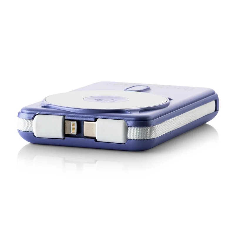 MOJOGEAR NovaMag All-in-1 Powerbank 10.000 mAh – Kabelloses Qi2 & integrierte Kabel – Lila