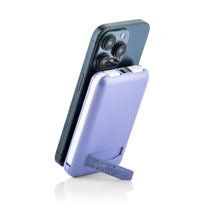 MOJOGEAR NovaMag All-in-1 Powerbank 10.000 mAh – Kabelloses Qi2 & integrierte Kabel – Lila