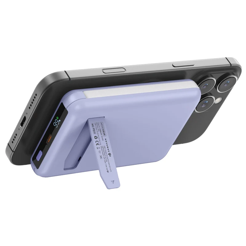 MOJOGEAR NovaMag All-in-1 Powerbank 10.000 mAh – Kabelloses Qi2 & integrierte Kabel – Lila