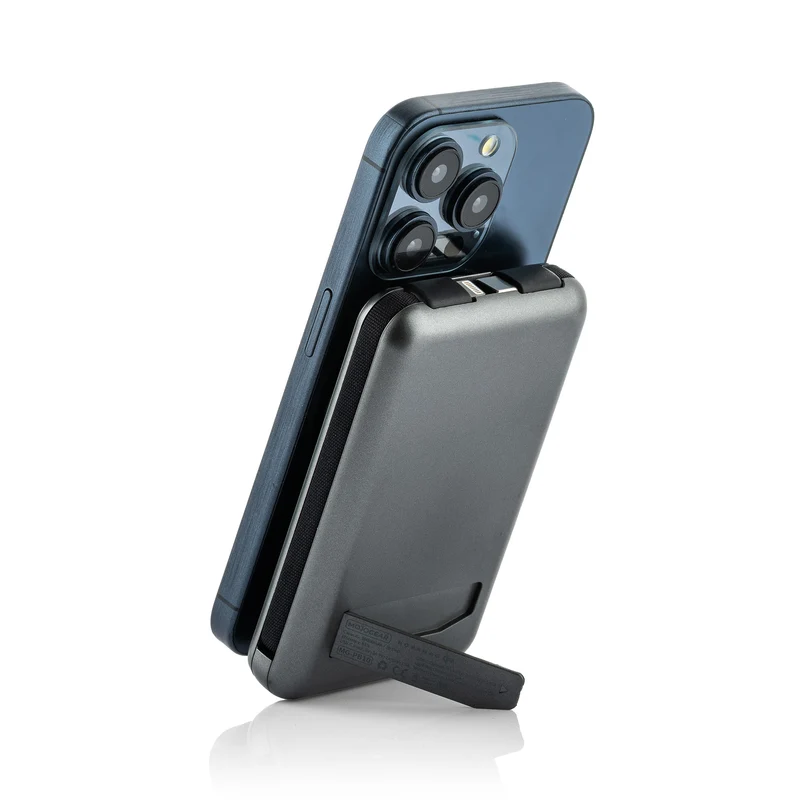 MOJOGEAR NovaMag All-in-1 Powerbank 10.000 mAh – Kabelloses Qi2 & integrierte Kabel – Grau