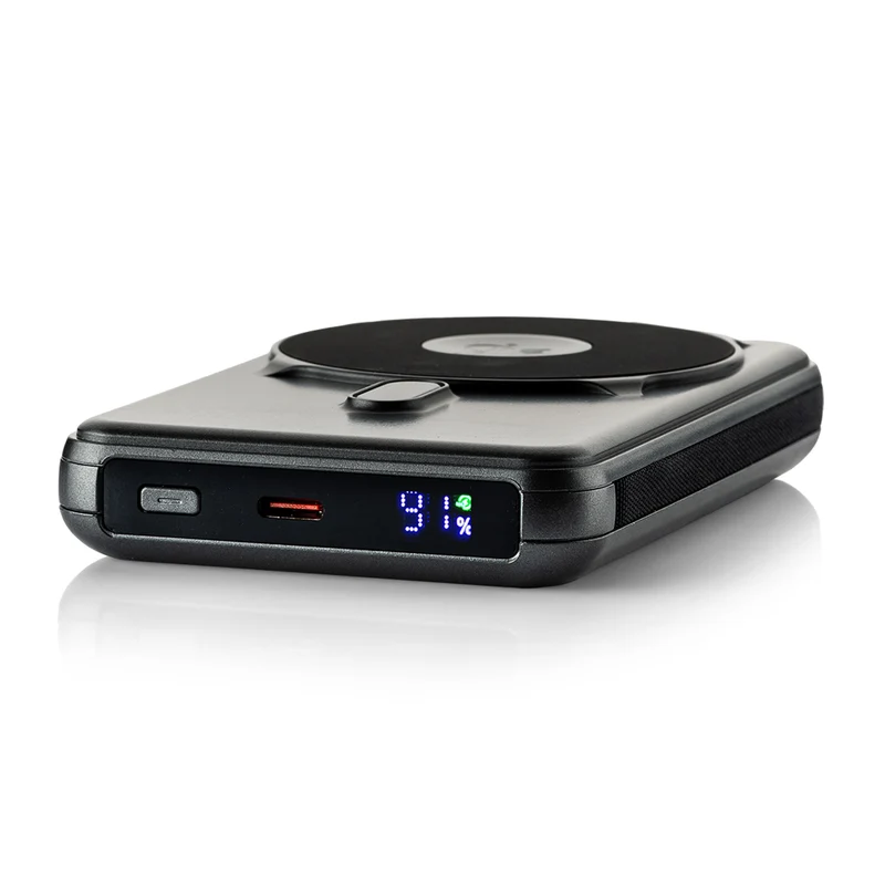 MOJOGEAR NovaMag All-in-1 Powerbank 10.000 mAh – Kabelloses Qi2 & integrierte Kabel – Grau