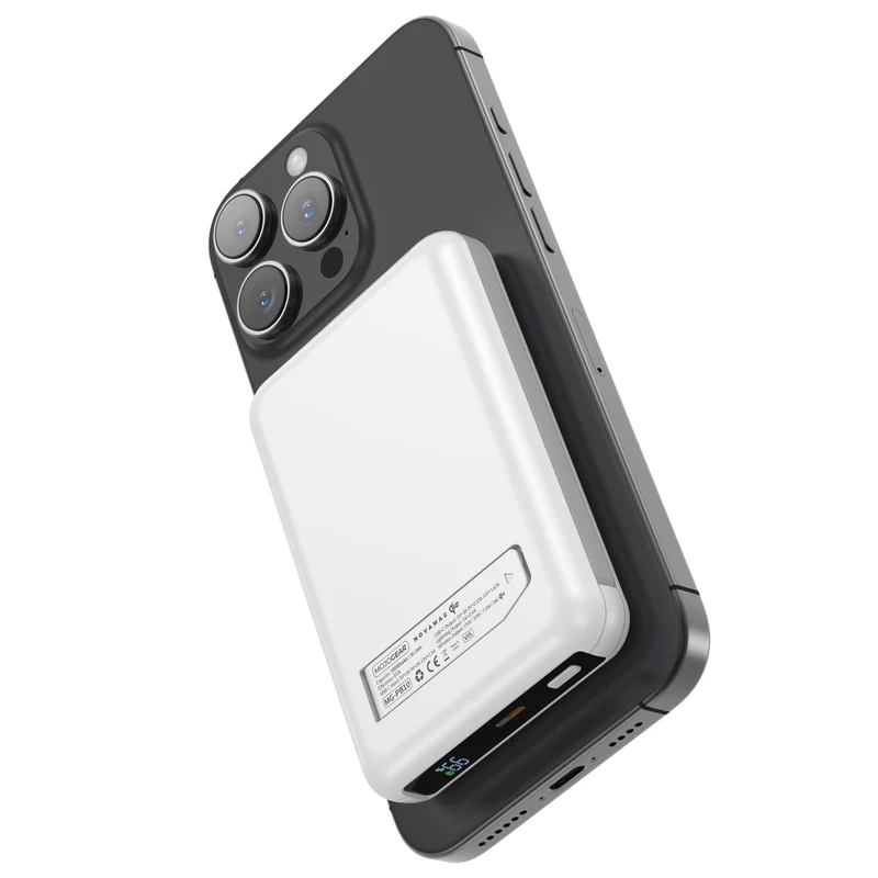 MOJOGEAR NovaMag All-in-1 Powerbank 10.000 mAh – Kabelloses Qi2 & integrierte Kabel – Weiß