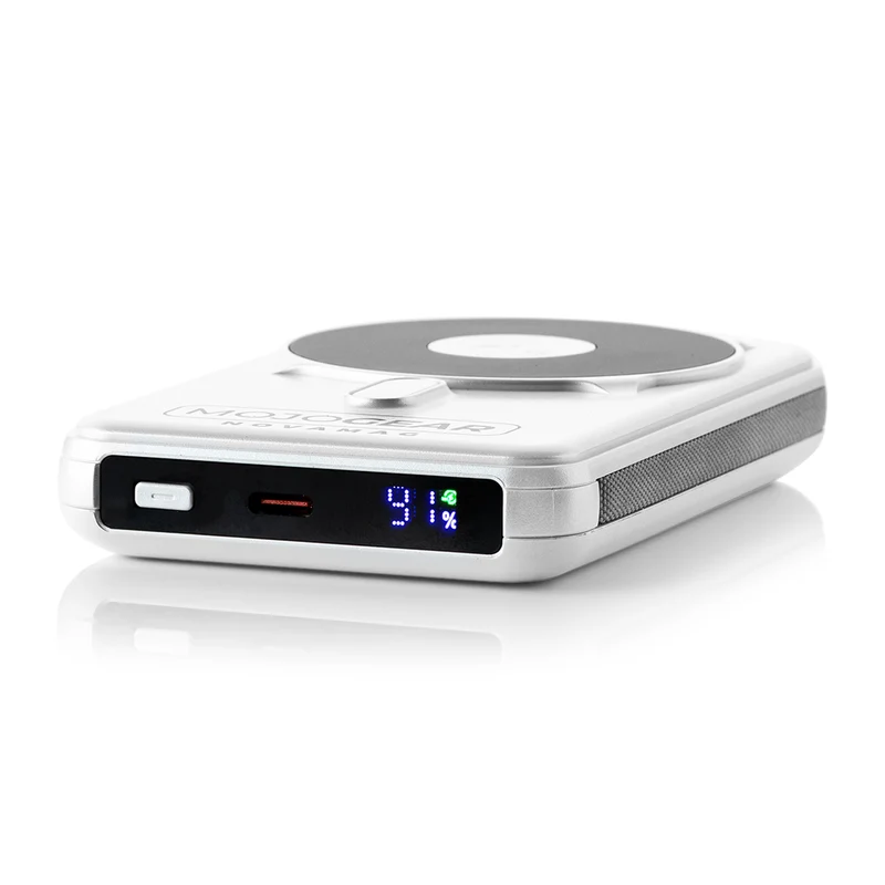 MOJOGEAR NovaMag All-in-1 Powerbank 10.000 mAh – Kabelloses Qi2 & integrierte Kabel – Weiß