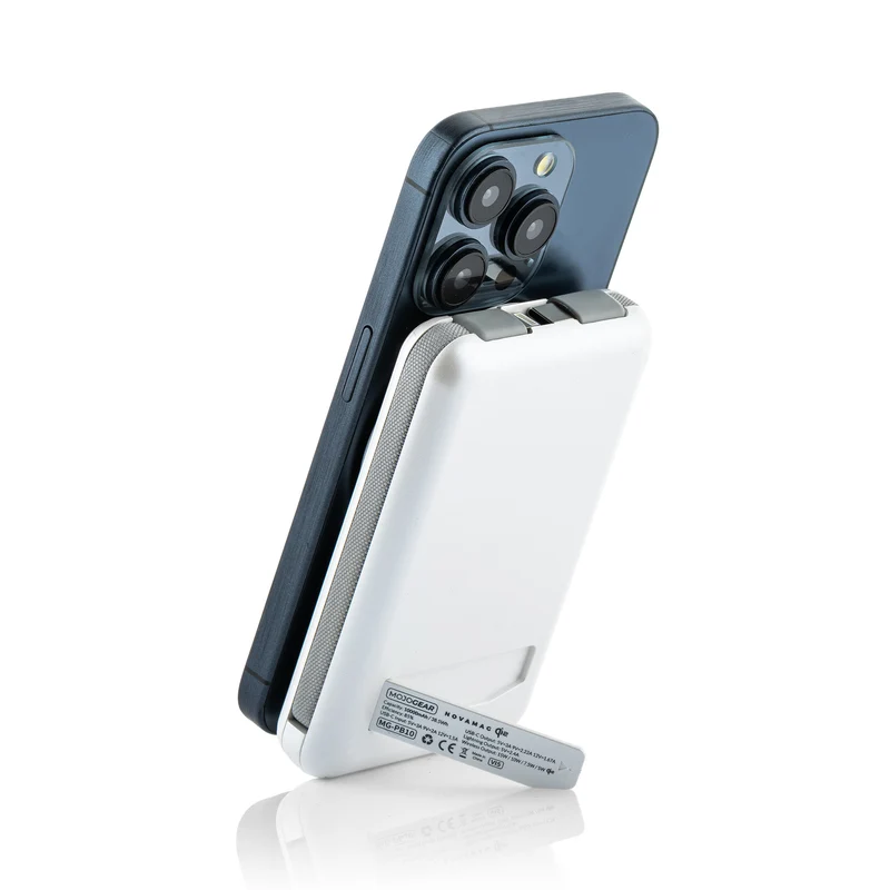 MOJOGEAR NovaMag All-in-1 Powerbank 10.000 mAh – Kabelloses Qi2 & integrierte Kabel – Weiß